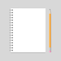 Blank realistic spiral notebook mockup with pencil