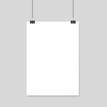 Vertical realistic poster mockup A4 on a rope