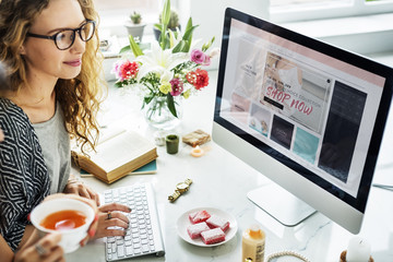 Woman Shopping Online Website Computer Concept