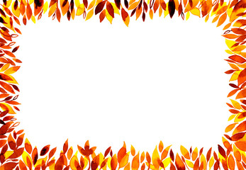 Watercolor background with frame of autumn leaves