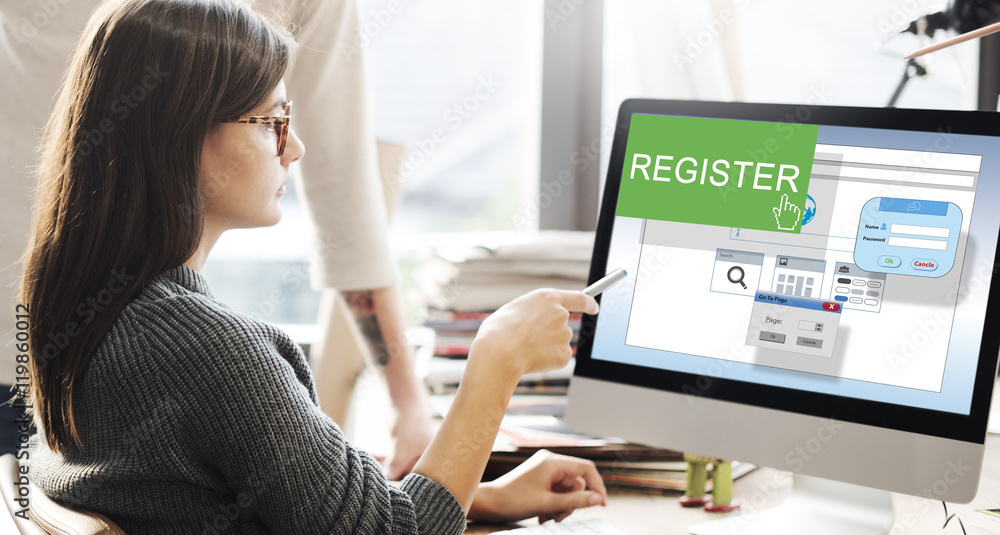 Poster register enter apply list subscribe application concept
