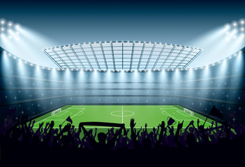 Excited crowd of people at a soccer stadium. © n.ko.studios