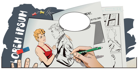 People in retro style. Dancing couple.