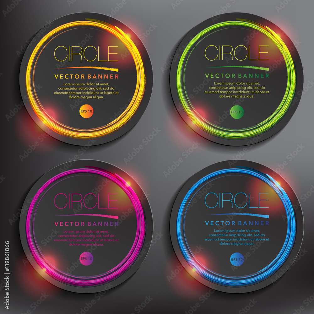 Wall mural abstract vector banner set of 4. paper round notes with circular design. colorful and glossy on the 