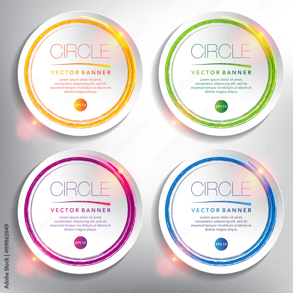 Wall mural abstract vector banner set of 4. paper round notes with circular design. colorful and glossy on the 