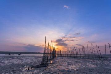long fishing net on the beach catch every sea life pass in it