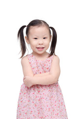 Little asian girl in beautiful pink dress over white