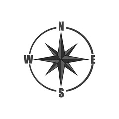 Fototapeta premium Sign of compass icon in black monochrome style isolated on white background. Navigation symbol. Vector illustration