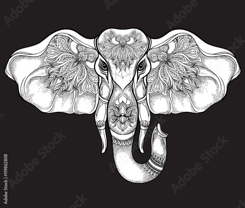 Download "Hand drawn elephant head with mandala pattern on black ...
