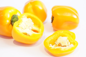 Yellow pepper isolated on a colorful background. Vegetables isolated on background.