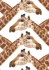 Beautiful adult Giraffe head seamless pattern. illustration isolated on white background.