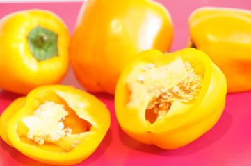 Yellow pepper isolated on a colorful background. Vegetables isolated on background.