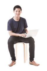 Young man isolated on white. Asian male model