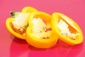 Yellow pepper isolated on a colorful background. Vegetables isolated on background.