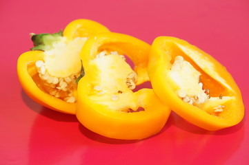 Yellow pepper isolated on a colorful background. Vegetables isolated on background.