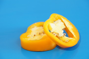 Yellow pepper isolated on a colorful background. Vegetables isolated on background.