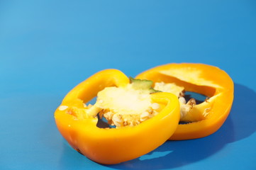 Yellow pepper isolated on a colorful background. Vegetables isolated on background.