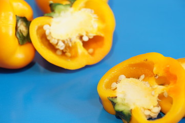 Yellow pepper isolated on a colorful background. Vegetables isolated on background.