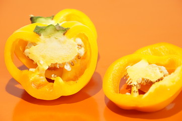 Yellow pepper isolated on a colorful background. Vegetables isolated on background.