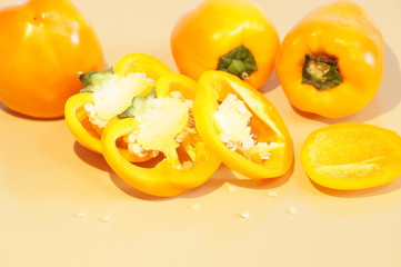 Yellow pepper isolated on a colorful background. Vegetables isolated on background.