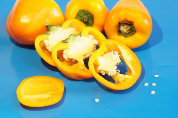 Yellow pepper isolated on a colorful background. Vegetables isolated on background.