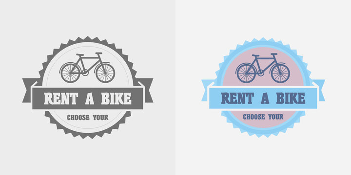 Rent a bike vector logo, badge or label design concept. Monochrome and color