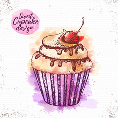 Watercolor sweet cupcake vector illustaration