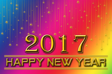 2017 happy new years on a rainbow background of falling stars.