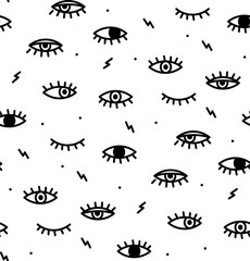 Seamless pattern in the style of psychedelic eyes.