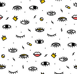 Seamless pattern in the style of psychedelic eyes.