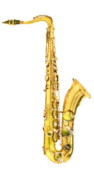 watercolor sketch of saxophone on white background
