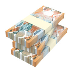 Barbadian dollar bills isolated on white background. 3D illustration.