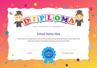 Preschool kids certificate design elementary diploma school back