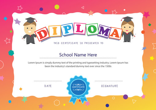 Preschool kids certificate design elementary diploma school back