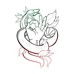 tattoo with a snake and a hand