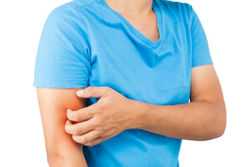 Man scratch the itch with hand, Arm, itching, Scratching, Concep