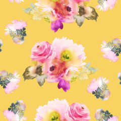 Seamless pattern with flowers watercolor