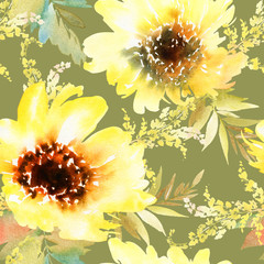 Fototapety  Sunflowers seamless pattern