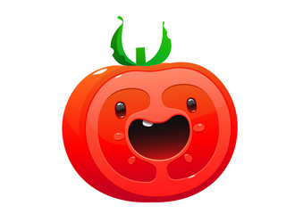 tomato cartoon character bright juicy on a white background