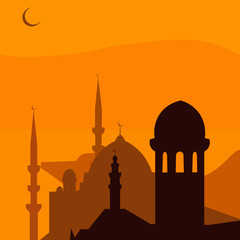 Animated magic Turkish city Istanbul. Ramadan. illustration