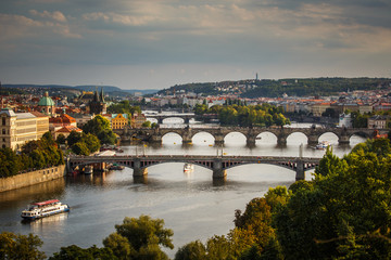 Fototapeta na wymiar Prague with its splendid bridges over the Vltava river