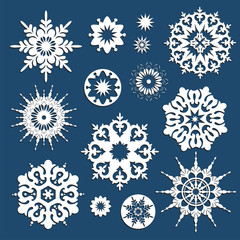 Collection of white christmas snowflakes in different shape