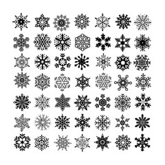Collection of black snowflakes on a white background