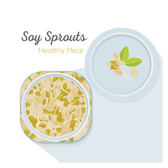 Soy sprouts, vegetarian meal. Flat lay vector illustration.