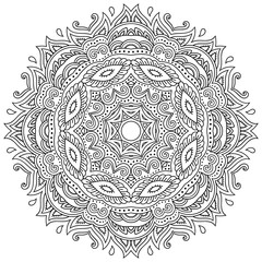 Henna tattoo mandala in mehndi style. Pattern for coloring book. Hand drawn vector illustration isolated on white background. Design element in Doodles style.
