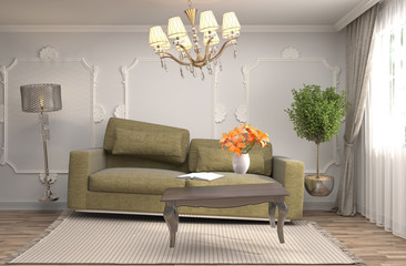 interior with sofa. 3d illustration