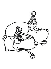 child papa mama birthday celebrate party hat happy birthday joke funny comic cartoon design sweet little cute baby hippo happy child