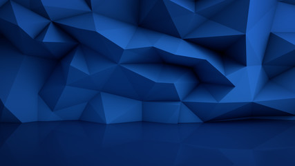 Polygonal blue surface with reflection 3D render