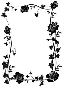frame with roses and butterflies