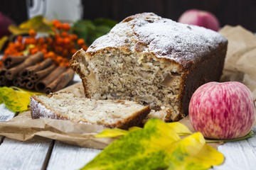 homemade apple cake with cinnamon